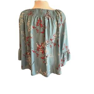 zac & rachel nwt blue with cherry blossom design bouse top womens plus 2xl